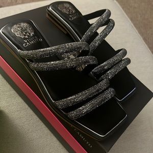 NWT Vince Camuto Black Microsuede Sandals. Brand new with tags and box. Size 7.